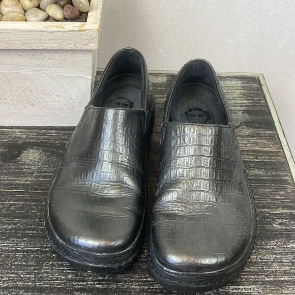 Timberland Black 87539 Embossed Leather Comfort Clog Shoe 6 - Picture 2 of 10